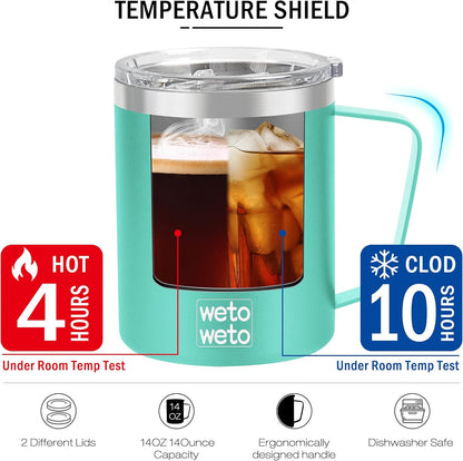 WETOWETO 14 oz Coffee Mug, Vacuum Insulated Camping Mug with Lid, Double Wall Stainless Steel Travel Tumbler Cup, Thermal Coffee Mug, Powder Coated Navy Blue