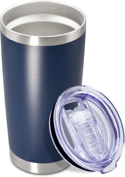 20 oz Tumbler Coffee Travel Tumblers Bulk with Lid Stainless Steel Double Wall Vacuum Insulated Mug Powder Coated Cups fit Car Cupholder for Hot and Cold - Stainless Steel, 4Pack