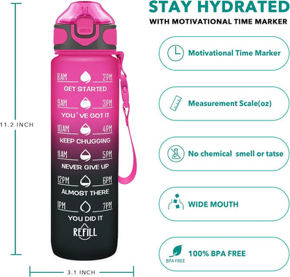 Enerbone 32 oz Drinking Water Bottle with Times to Drink and Straw, Motivational with Carrying Strap, Leakproof BPA & Toxic Free, Ensure You Drink Enough Water for Fitness Gym Outdoor