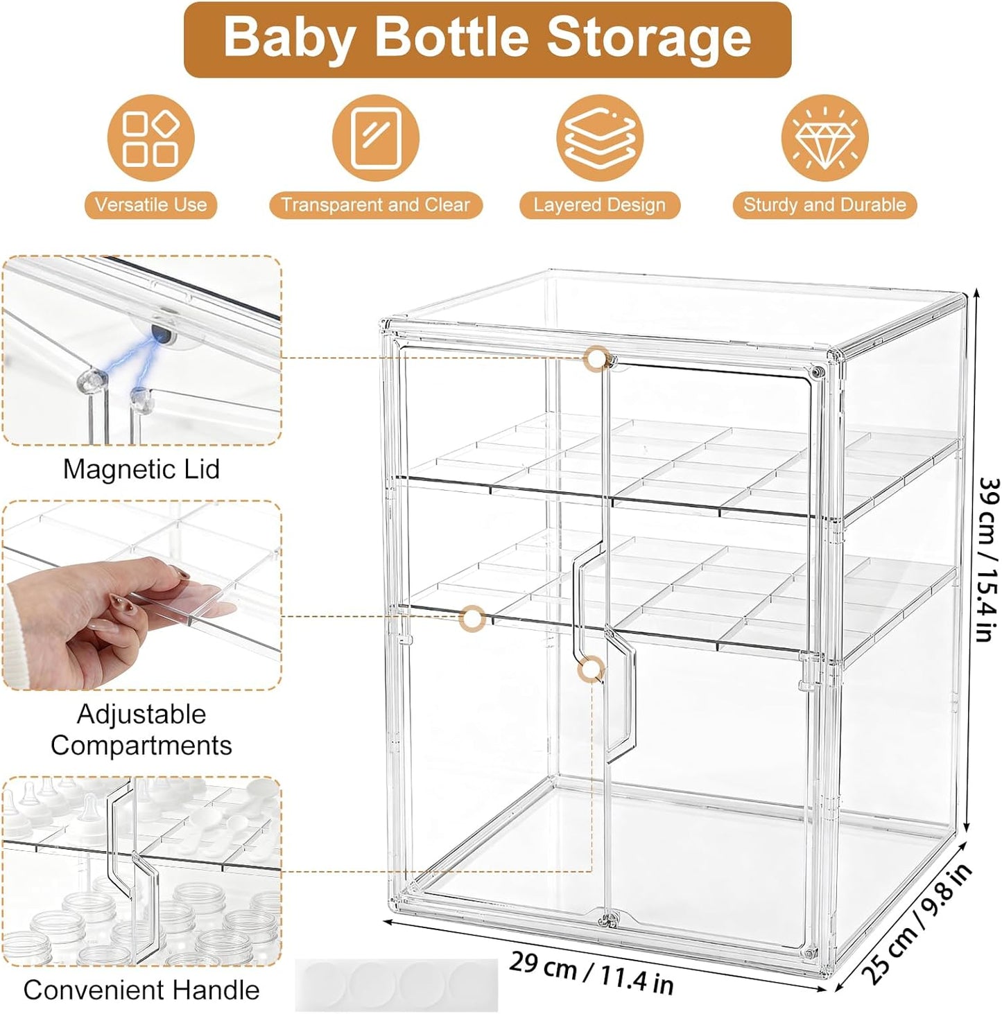 ERTIUANIO Baby Bottle Organizer – 3 Tier Bottle Storage Organizer Baby for Nipples, Pump Parts, Food Jars – Clear Acrylic Bottle Station Organizer for Countertop and Kitchen, Gifts for New Mom