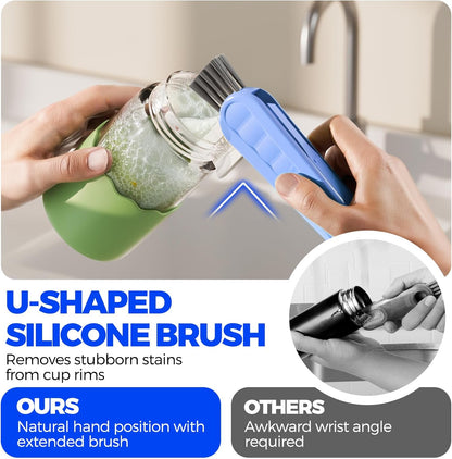 6 PACK Holikme 4 in 1 Cup Lid Cleaning Brush Set with 3 Straws, Multifunctional Bottle Brush, Silicone Cup Lid Gap Cleaner, Durable Bristle Crevice Cleaning Brush,Flat End Brushes,Navy & Black & Olive