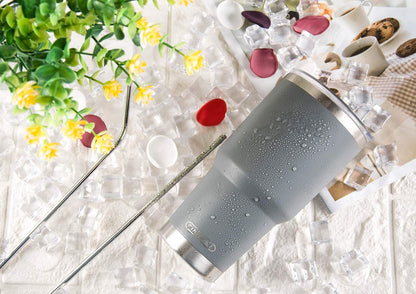 D·S 30oz Blue Tumbler Stainless Steel Double Wall Vacuum Insulated Mug with Straw and Lid, Cleaning Brush for Cold and Hot Beverages