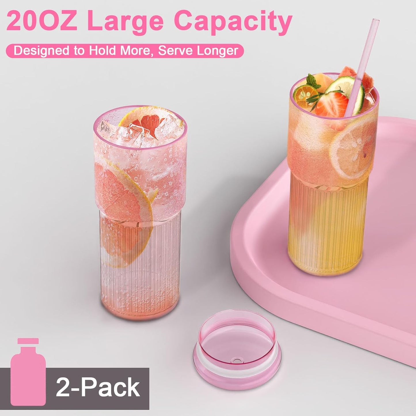 Luiaiog 20 oz Glass Cups with Lids and Straws – Single Reusable Tumbler, Thickened Shatter-Resistant Glass, Ideal for Iced Coffee, Smoothies, Cocktails, Juices – Elegant & Durable Drinkware