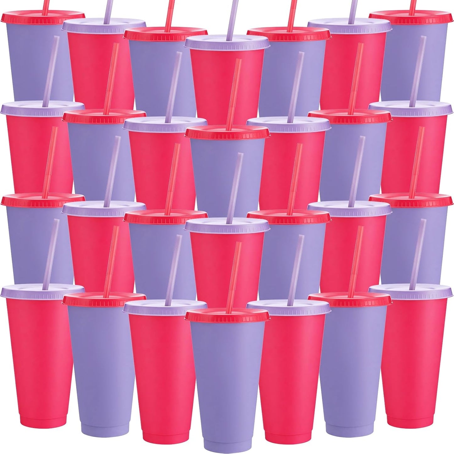 Honeydak 15 Pack Tumbler with Straw and Lid Bulk Cups for Gifts Water Bottle Iced Coffee Travel Mug Cup Reusable Plastic Tumblers for Party Birthdays 24-27 oz (Solid Color)