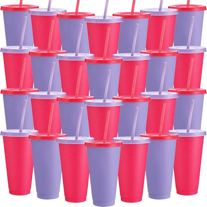 Honeydak 15 Pack Tumbler with Straw and Lid Bulk Cups for Gifts Water Bottle Iced Coffee Travel Mug Cup Reusable Plastic Tumblers for Party Birthdays 24-27 oz (Solid Color)