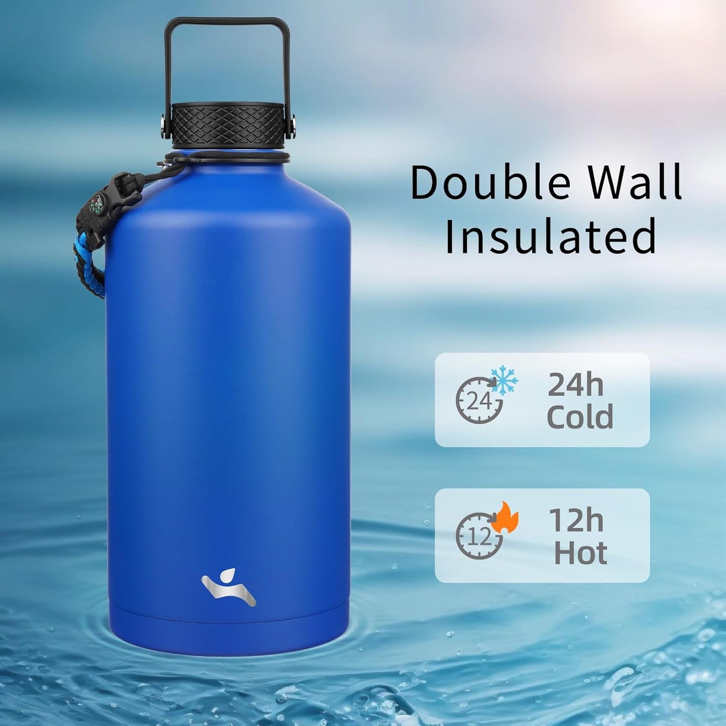 Konokyo 22oz Stainless Steel Bottles with 3 Lids Sport Insulated Water Bottle,Mint