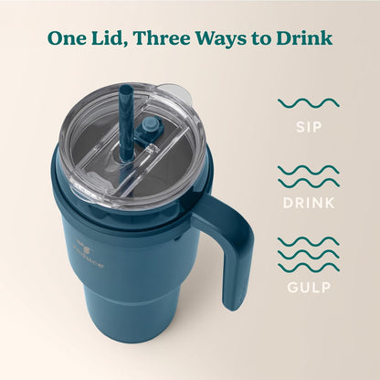 REDUCE 24 oz Stainless Steel Tumbler with Handle - Dual-Wall Vacuum Insulated Travel Mug, Sweat-Proof Lid & Reusable Straw - Keeps Drinks Cold for 24 Hrs, Fits Cupholders, Dishwasher Safe - Lilac Bud