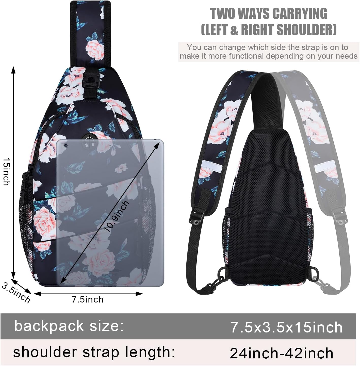 Pritent Crossbody Bags for Women Men Trendy Sling Bag Backpack Casual Chest Bag with Convertible Shoulder Strap