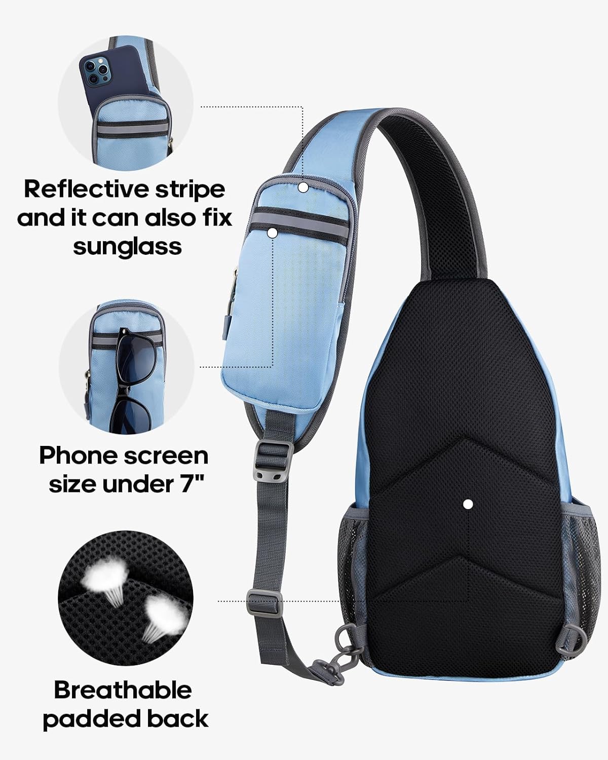 WATERFLY Crossbody Sling Backpack Sling Bag Travel Hiking Chest Bag Daypack (Black)