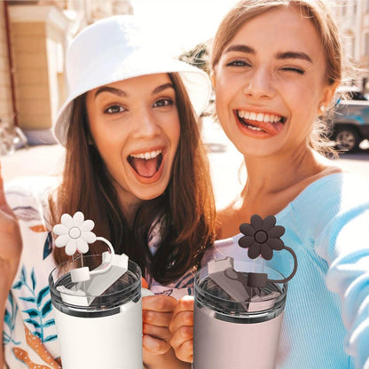 Flower Straw Covers Toppers for Stanley Cups 30&40 Oz Tumbler with Handle Accessories 4PCS Silicone Straw Caps Reusable Straws Tips Protectors for Stanley Cup 10mm 0.4in Straws,Off White