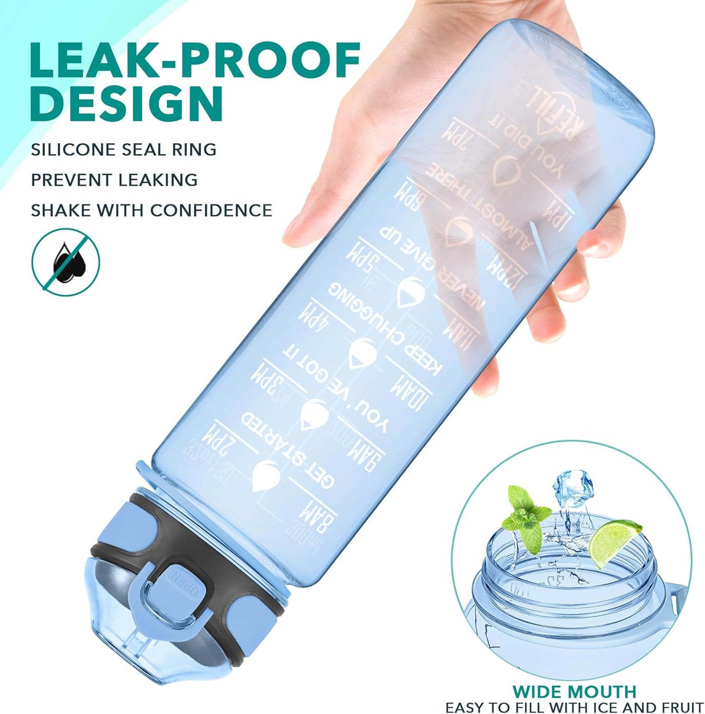 Enerbone 32 oz Drinking Water Bottle with Times to Drink and Straw, Motivational with Carrying Strap, Leakproof BPA & Toxic Free, Ensure You Drink Enough Water for Fitness Gym Outdoor
