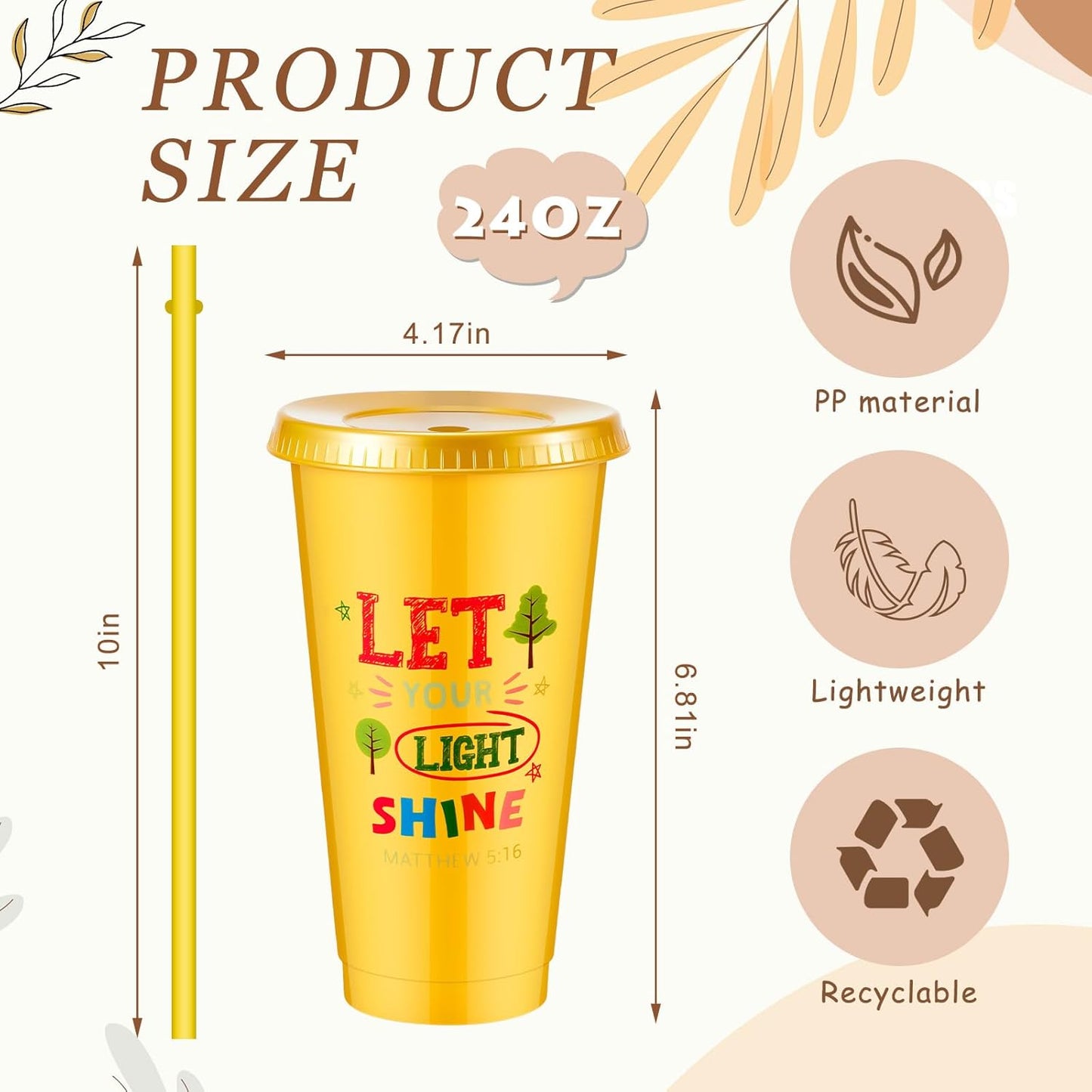 Uiifan 10 Pcs Christian Tumblers with Straws for Kids, Bible Verse Cups for VBS, Sunday School, Church Party Favors and Faith Gifts, Reusable Plastic Tumblers with Lids, 24 oz, White