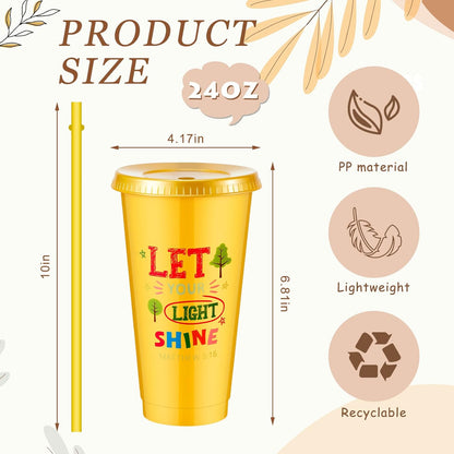 Uiifan 10 Pcs Christian Tumblers with Straws for Kids, Bible Verse Cups for VBS, Sunday School, Church Party Favors and Faith Gifts, Reusable Plastic Tumblers with Lids, 24 oz, White