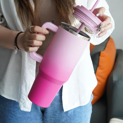 Konokyo 30 oz Tumbler with Handle and 2 Straws,2 in 1 Lid Insulated Water Bottle Stainless Steel Travel Coffee Mug,Sky