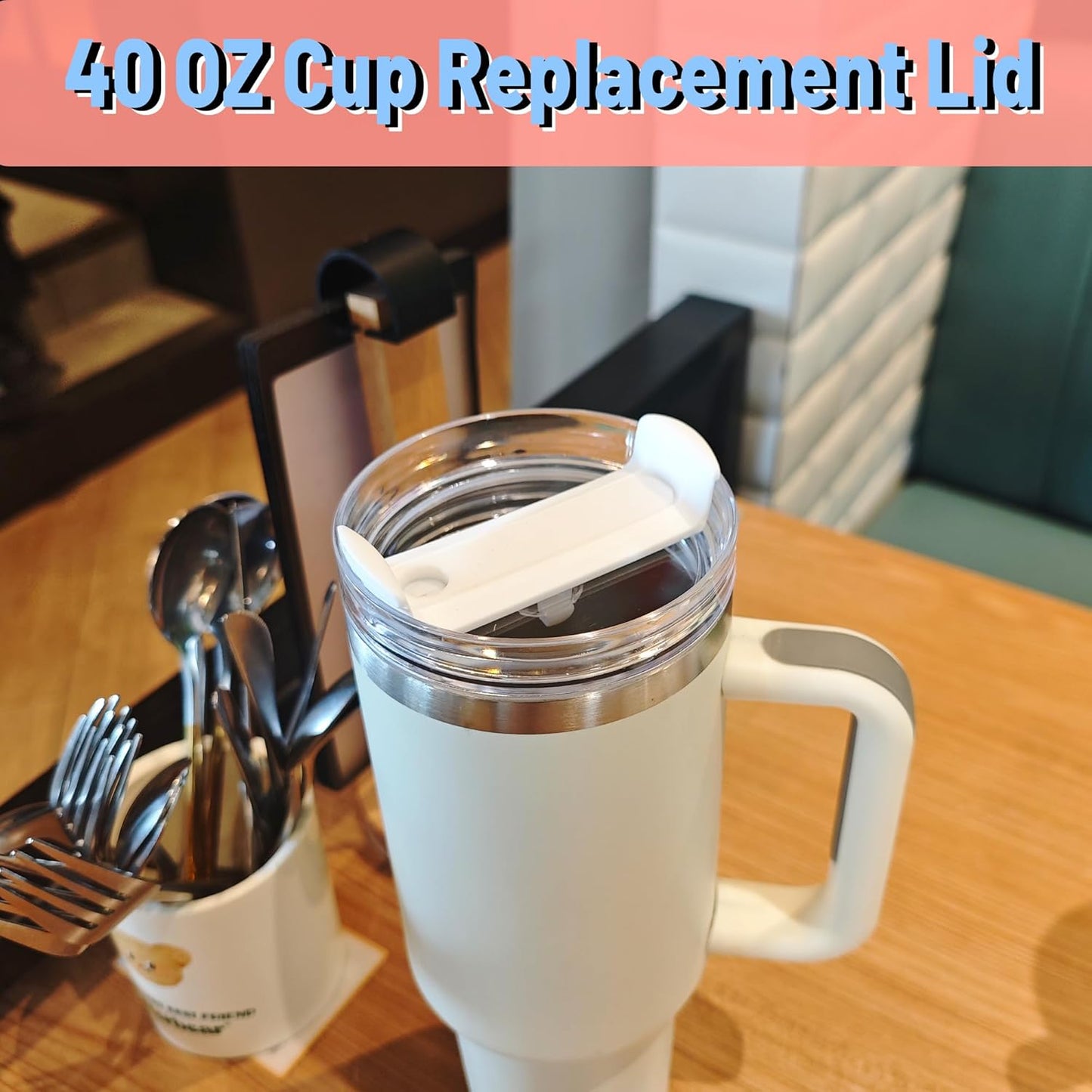 40 OZ Tumbler Lid Replacement Compatible for Stanley Quencher H2.0, 1 Pack BPA Free Clear Lid Replacement for Stanley Cup Accessories(Clear-White)