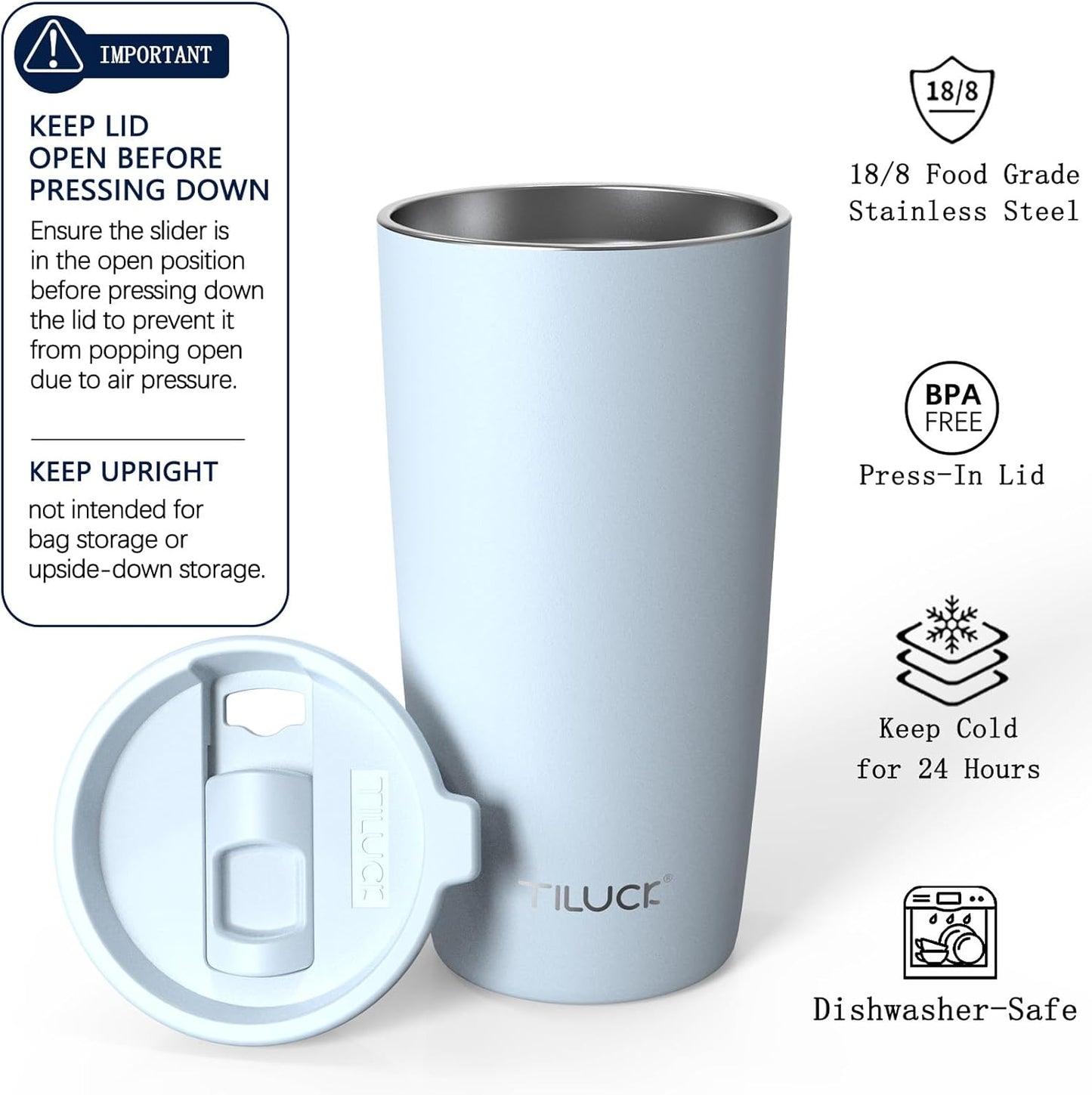 TILUCK 20 oz Insulated Tumbler with BPA-Free Lid, Stainless Steel Vacuum Travel Coffee Mug, Double Wall Coffee Tumbler（20oz，Matte DarkBlue）