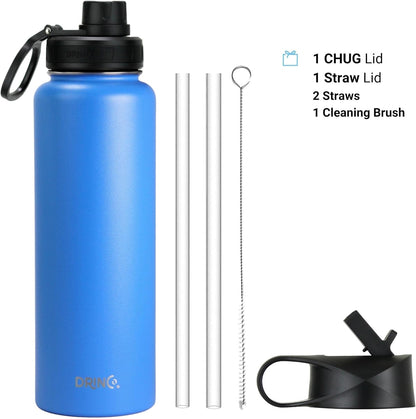 Drinco Stainless Steel Water Bottle Spout Lid Vacuum Insulated Double Wall Water Bottle Wide Mouth (40oz 32oz 22oz 18oz 14oz) Leak Proof Keep Cold Sport Camping Hiking (22 oz, 22oz Black)
