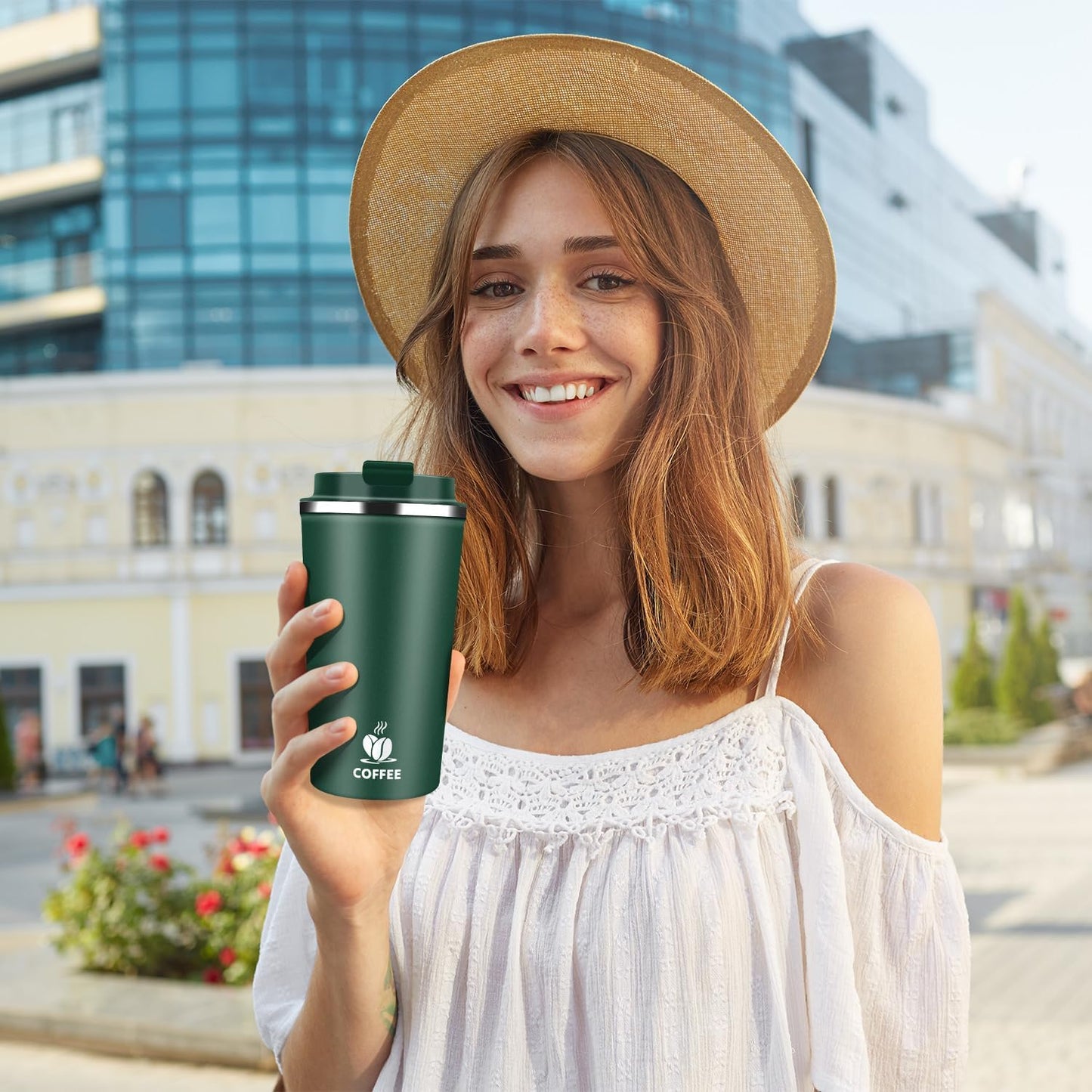 Insulated Travel Coffee Mug Reusable Coffee Tumbler Cup with Flip Lid Leak Proof Spill Proof for Office School Party Camping Hot and Cold Drink,Stainless Steel 17oz (Black)