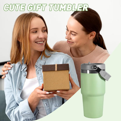 30 oz Tumbler with Handle and Straw Lid, Double Walled Vacuum Insulated Water Bottle Leakproof Tumbler Travel Coffee Mug Thermal Cup, Cupholder Friendly for Office, Home, Sport, Pink