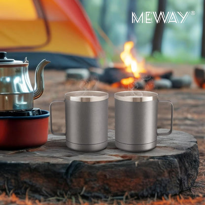 MEWAY 12oz Coffee Mug With Handle and Sliding Lid,Stainless Steel Travel Tumbler Cup with Handle,Double Wall Vacuum Insulated Camping Cup for Hot & Cold Drinks Tea (Black,Set of 1