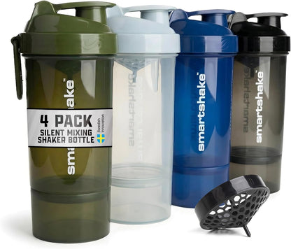 Smartshake Lite 4-Pack Protein Shaker Bottle 400 ml | 13.5 oz - Leakproof Screw-on Lid - BPA Free – Unisex - Mist Grey, Army Green, Black, Navy Blue | 4-Pack