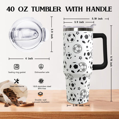 Ceovfoi 40 oz Pickleball Coffee Mug Vacuum Insulated Travel Tumbler with Handle, Lid & Straw - Perfect Pickleball Gifts for Players, Coaches, Lovers | Pickleball Accessories
