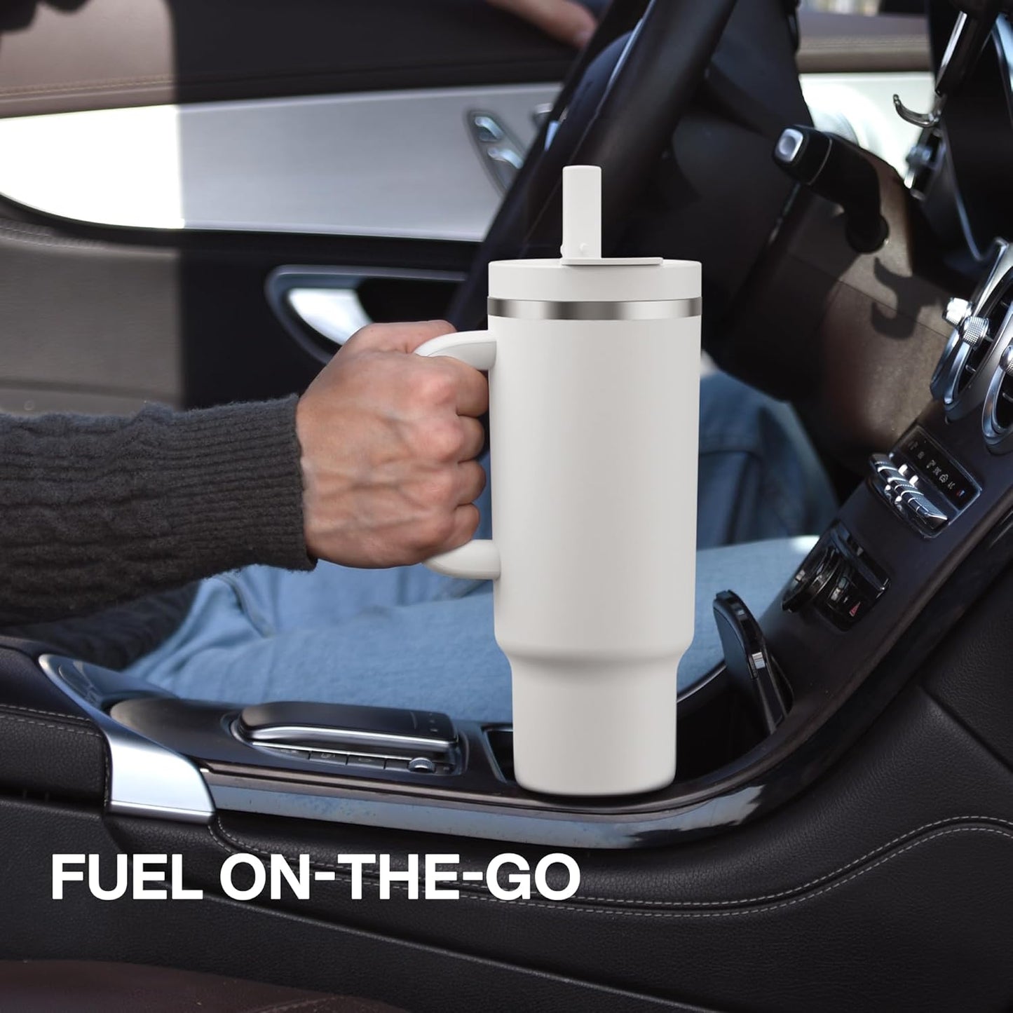 40 oz Tumbler with Handle and Straw: Stainless Steel Insulated Tumbler Keeps Cold for 24 Hours, Leakproof Travel Cup Fits in Cup Holder and BPA-Free, Cotton Candy