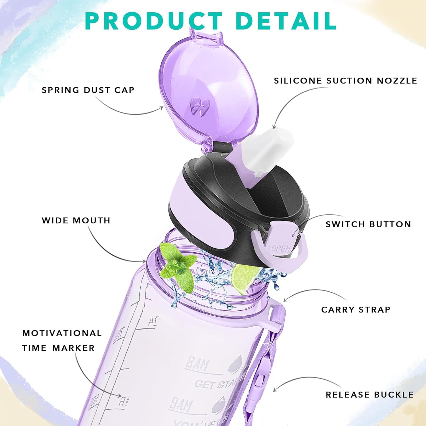 Enerbone 32 oz Drinking Water Bottle with Times to Drink and Straw, Motivational with Carrying Strap, Leakproof BPA & Toxic Free, Ensure You Drink Enough Water for Fitness Gym Outdoor