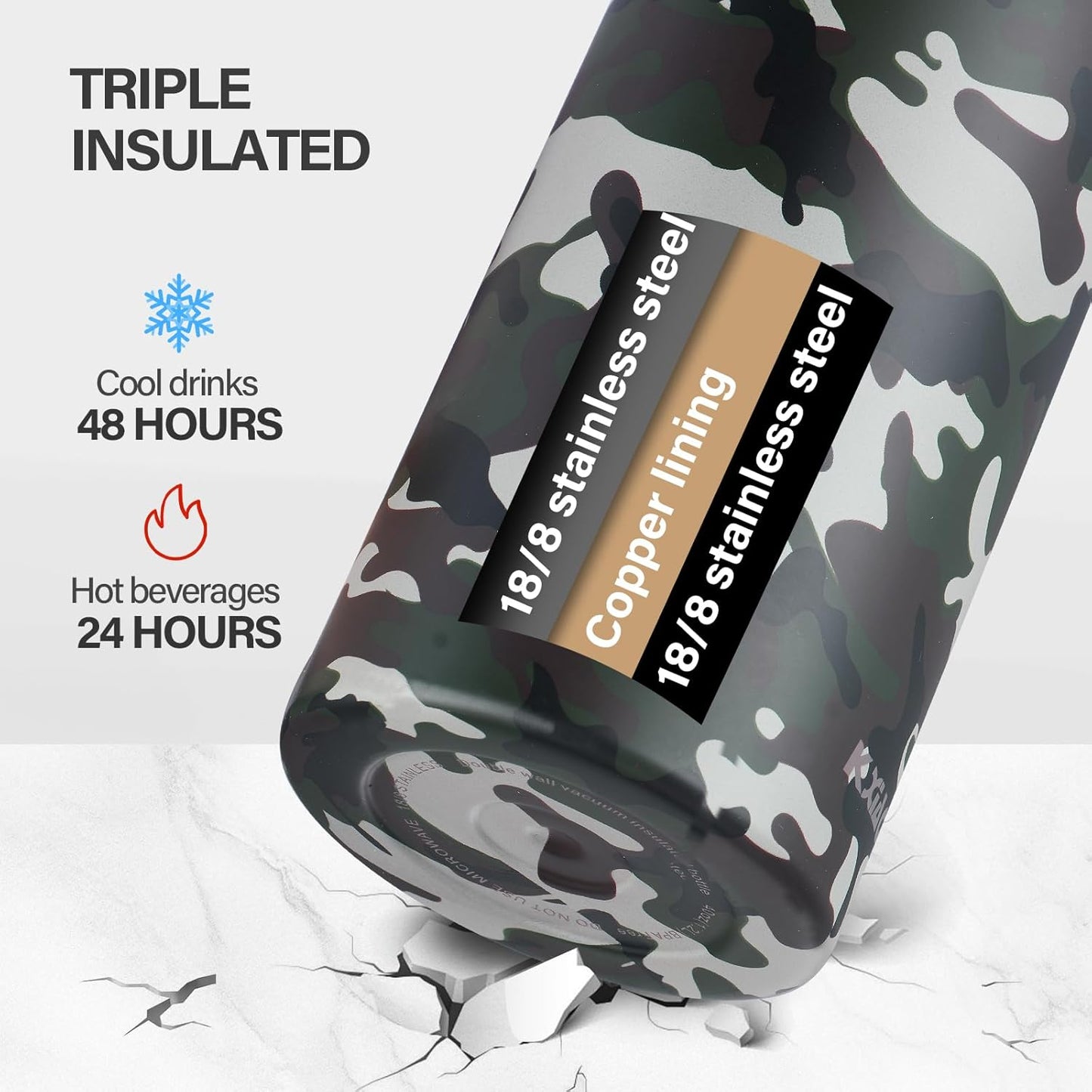 KXIAOCHEN Insulated Water Bottle With Strap, Cold For 48 Hrs Leak Proof, Triple Wall Stainless Steel Sports Water Bottle With Straw And Spout Lid For Gym Hiking Travel