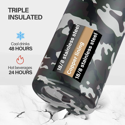 KXIAOCHEN Insulated Water Bottle With Strap, Cold For 48 Hrs Leak Proof, Triple Wall Stainless Steel Sports Water Bottle With Straw And Spout Lid For Gym Hiking Travel
