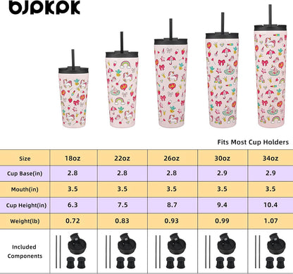 BJPKPK 22oz Insulated Tumbler With lid And Straw Stainless Steel Tumblers Travel Coffee Mug Reusable Thermal Cup,Sky