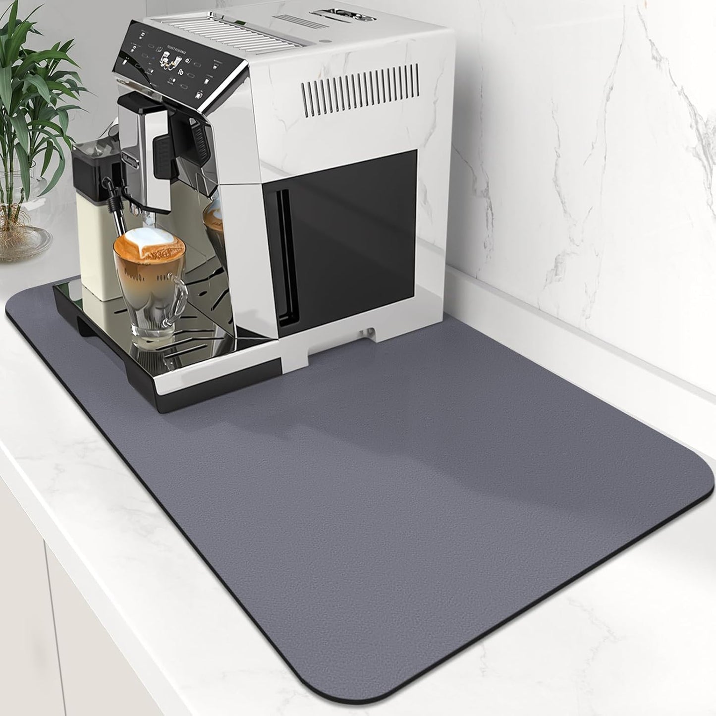 WISELIFE Coffee Mat Super Absorbent Dish Drying Mat Coffee Bar Accessories Match with Machine Large Drying Mats for Kitchen Counter 12" W x 19" L, Black
