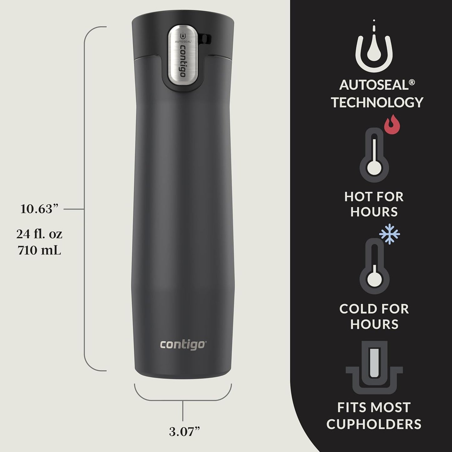 Contigo AUTOSEAL West Loop Vacuum-Insulated Stainless Steel Travel Mug with Easy-Clean Lid 12 oz Blueberry