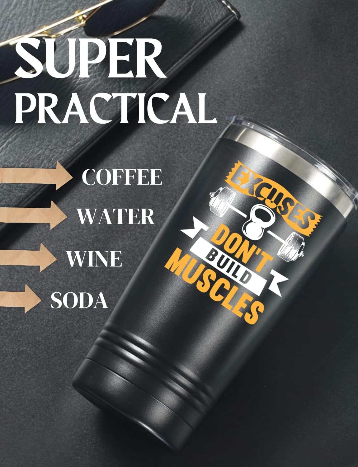 Onebttl Cool Gym Workout Gifts for Men, Guys, Lovers, Personal Trainer, 20oz Stainless Steel Tumbler with Lid Straw for Christmas, Birthday - Muscles Laser