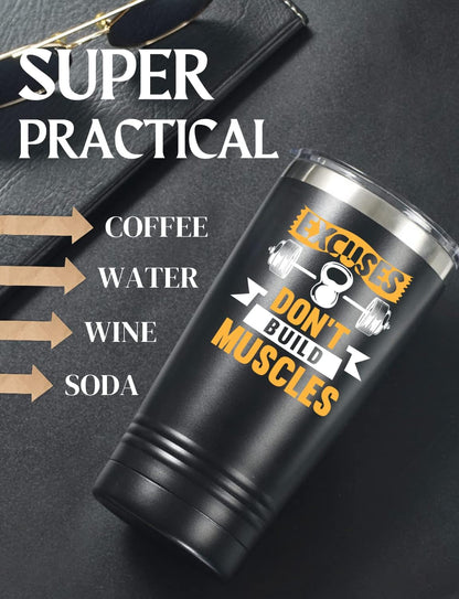 Onebttl Cool Gym Workout Gifts for Men, Guys, Lovers, Personal Trainer, 20oz Stainless Steel Tumbler with Lid Straw for Christmas, Birthday - Muscles Laser
