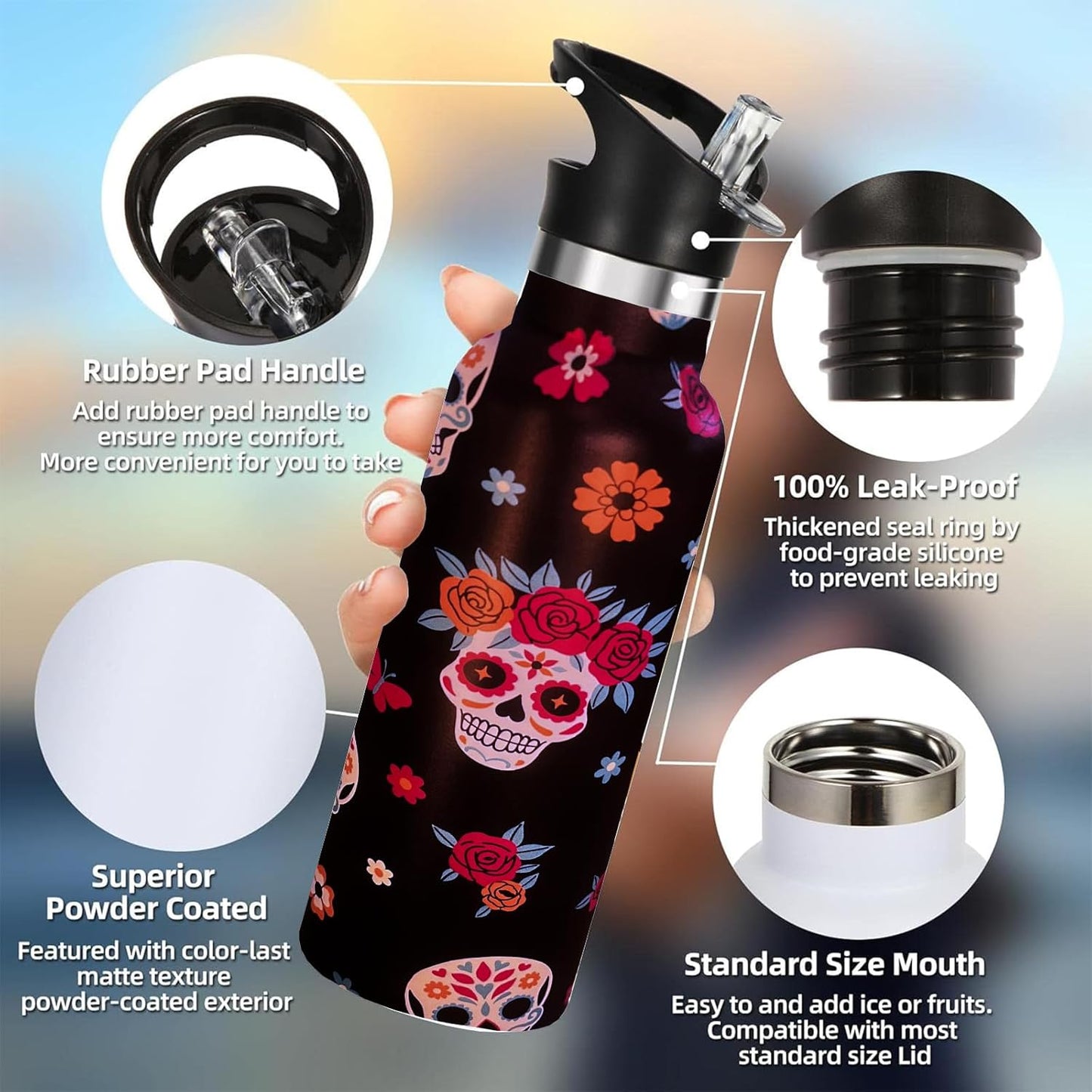 Pickleball Gifts,Pickle Water Bottle with Straw Lid Insulated Stainless Steel Travel Mugs for Sport Gym Outdoor 20oz
