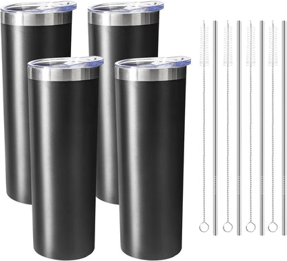 20 oz Skinny Tumblers with Lid and Straw,Stainless Steel Vacuum Insulated Tumbler Cup Double Wall Travel Coffee Mug, Thermal Water Tumbler for Hot and Cold Drinks(Rose Gold,1)
