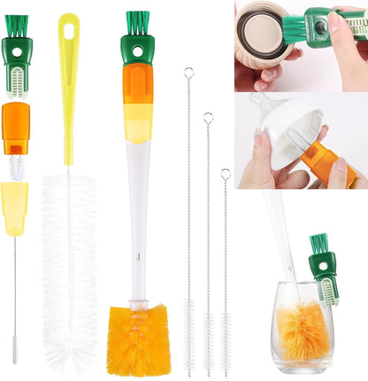OUTXE 5 Pack Bottle Brush Set, 5-in-1 Water Bottle Cleaner Brush, 15"" Long Handle Bottle Cleaning Brush, 3 Straw Brush, Removable Nipple Brush, Detail Brush for Cup Lid Gap, WBBSBLB5