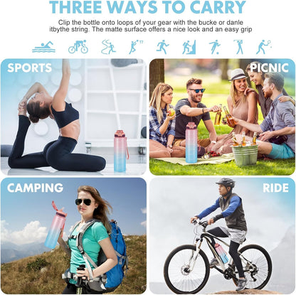 Water Bottle with Straw 1L,Boys Water Bottles with Straw 1 Litre,Waterbottle Leak-Proof Sports Water Bottle,Plastic Drinks Bottles Toxin Free，Bpa-Free (Cyan Black)
