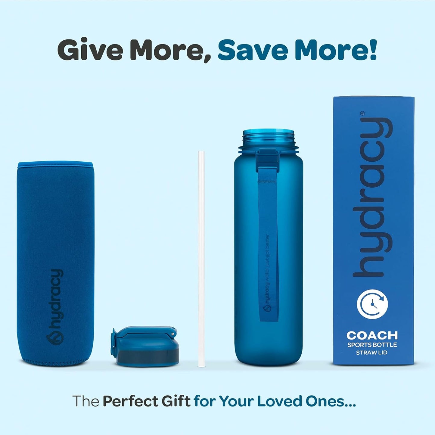 Hydracy Water Bottle with Time Marker -Large BPA Free Water Bottle & No Sweat Sleeve -Leak Proof Gym Bottle with Times to Drink - Ideal for Fitness Sports & Outdoors