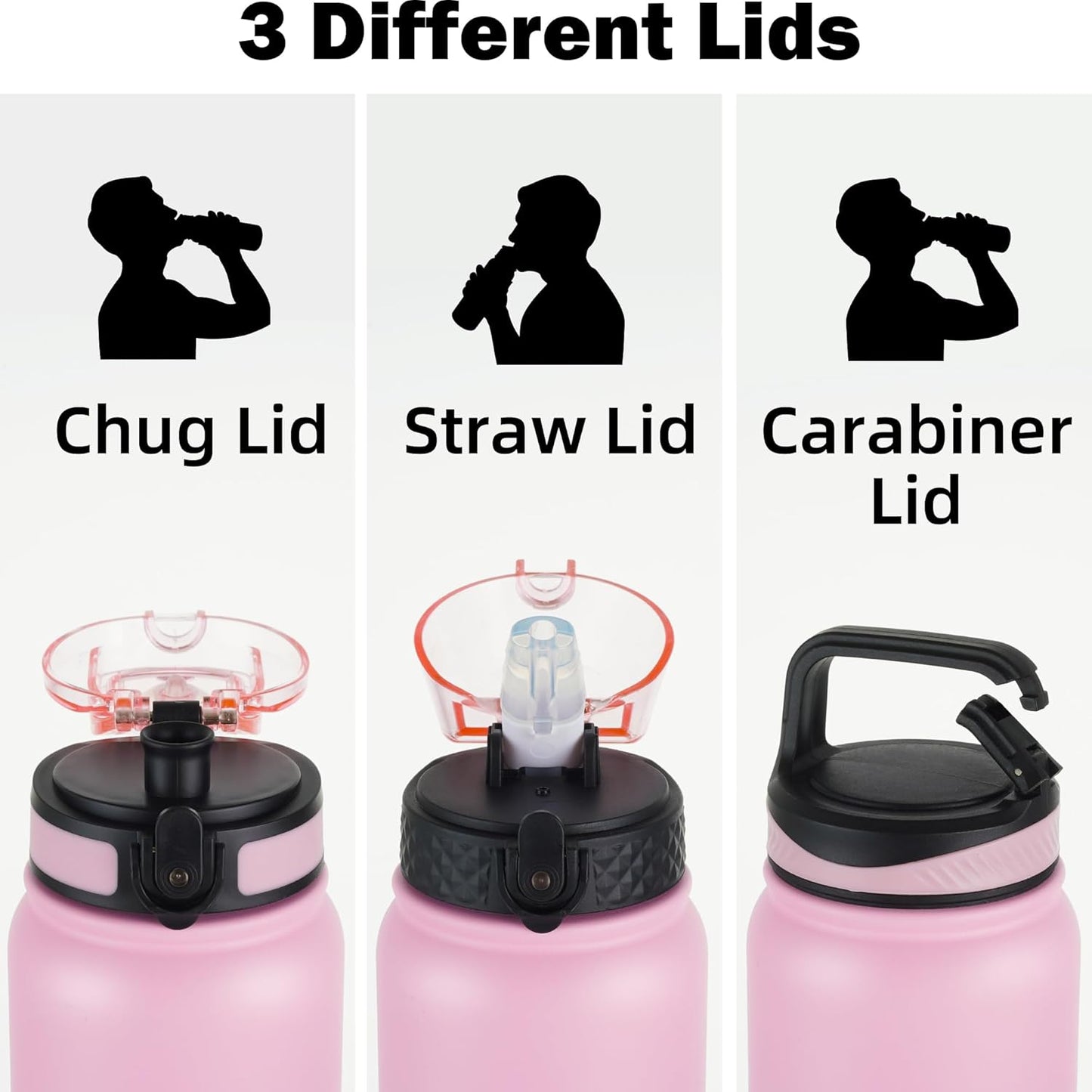 Oldley Insulated Water Bottle 20oz for Adults Kids Stainless Steel Water Bottles with Straw/Chug/Carabiner 3 Lids Fruit Strainer Double Wall Vacuum Wide Mouth BPA Free Leak-Proof for School Travel