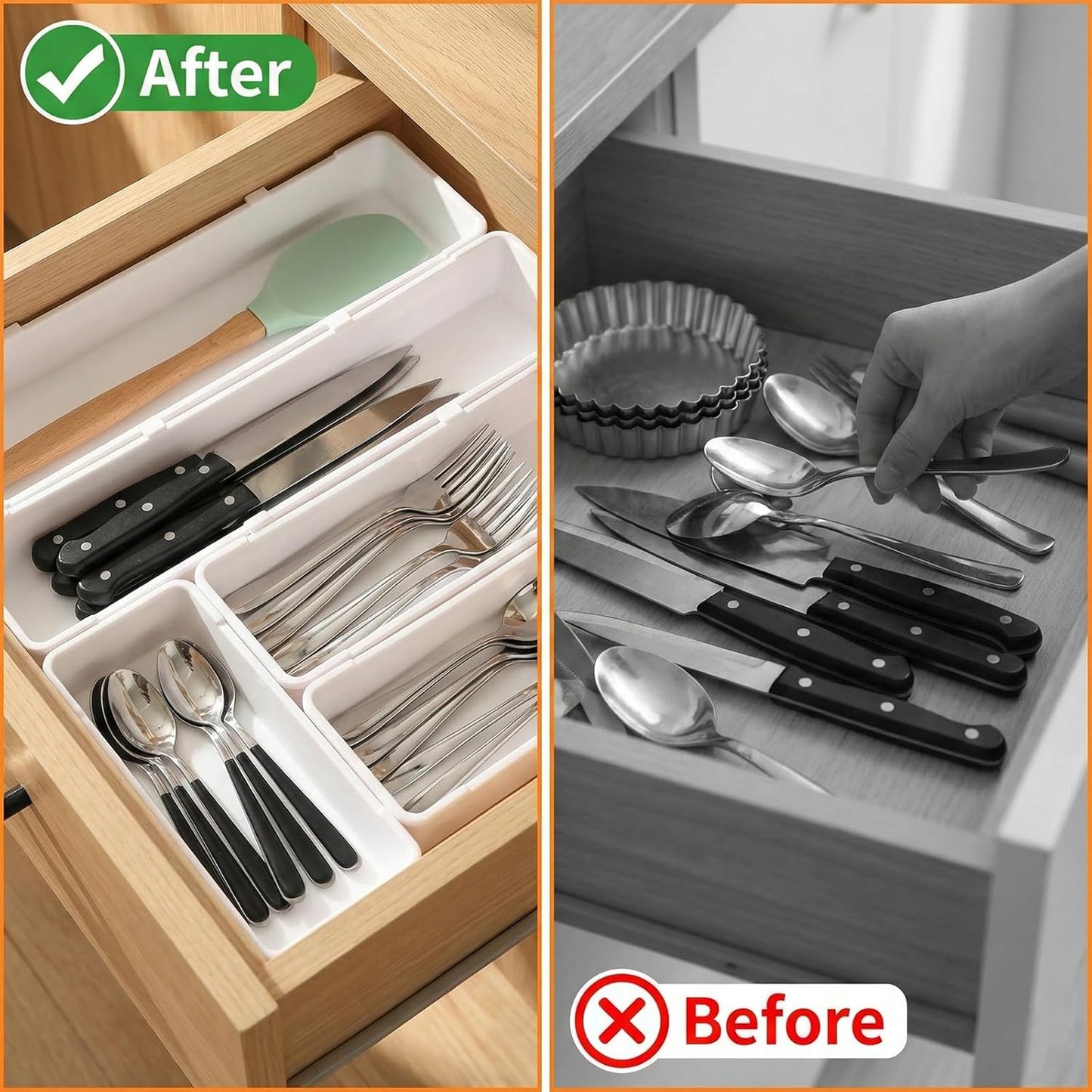 Straw Organizer Drawer Straw Holder Expandable Straws Storage for Cabinet Reusable Long Straws Drawers Organizer Fits for 60oz Long Kitchen Drawer Organizers for Utensils White