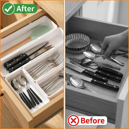 Straw Organizer Drawer Straw Holder Expandable Straws Storage for Cabinet Reusable Long Straws Drawers Organizer Fits for 60oz Long Kitchen Drawer Organizers for Utensils White