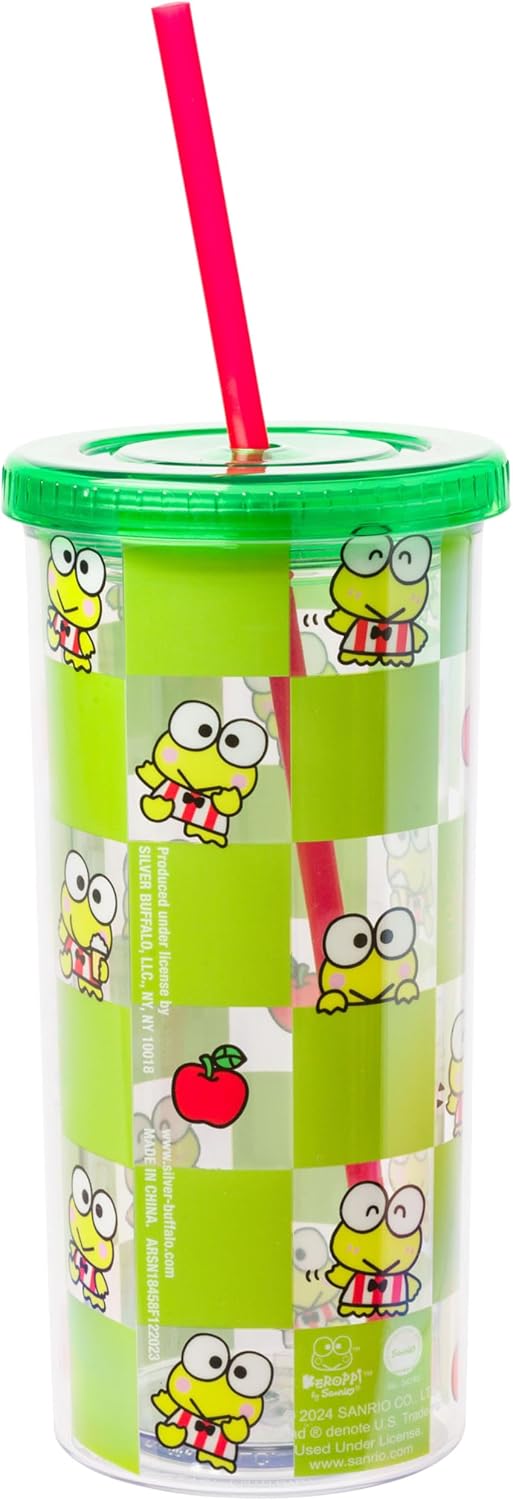 Silver Buffalo Sanrio Hello Kitty Milk Carton Pattern Plastic Boba Tumbler w Lid and Wide Straw, 24 Ounces