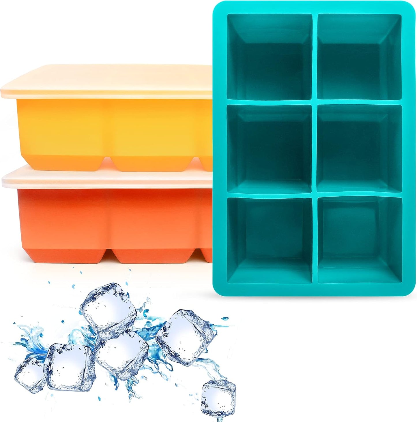 Excnorm Silicone Ice Cube Trays 3 Pack - Large Size Silicone Ice Cube Molds with Leak Proof Removable Lid Square Ice Cube Tray And BPA Free for Cocktail,Whiskey, Stackable Flexible Ice