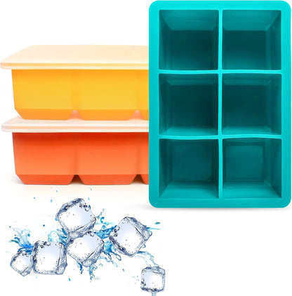 Excnorm Silicone Ice Cube Trays 3 Pack - Large Size Silicone Ice Cube Molds with Leak Proof Removable Lid Square Ice Cube Tray And BPA Free for Cocktail,Whiskey, Stackable Flexible Ice
