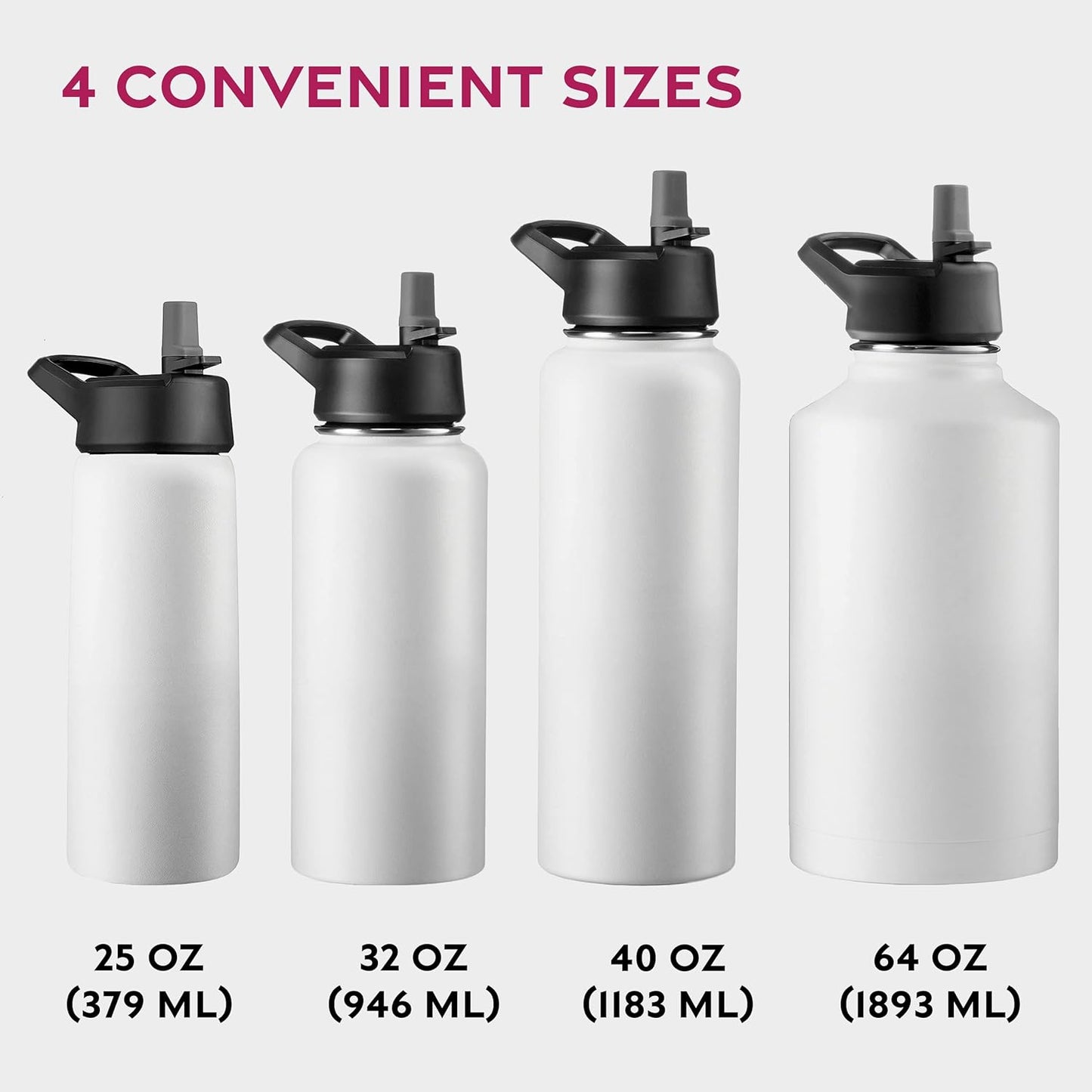 FineDine Water Bottle - Stainless Steel Insulated Water Bottle with Straw Lid, Flip Lid & Wide-Mouth Cap - Keeps Hot and Cold - 25 Oz / 739ml - Dreamy Purple