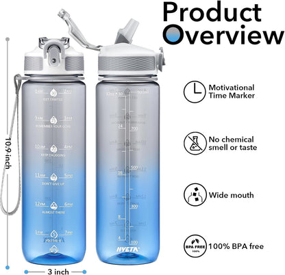 Hyeta 32oz Water Bottles with Straw - Stay Motivated and Hydrated with Convenient Times to Drink Markings, Durable, Leak-proof