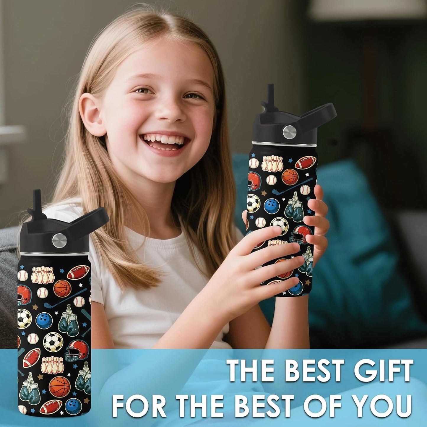 Strawberry Gifts for Kids - 16oz Pink Kids Water Bottle with Straw Lid, Stainless Steel Insulated Water Bottle, Leakproof, BPA-Free, for Girls, School, Strawberry Lover Children Birthday Gift Cup(1pc)