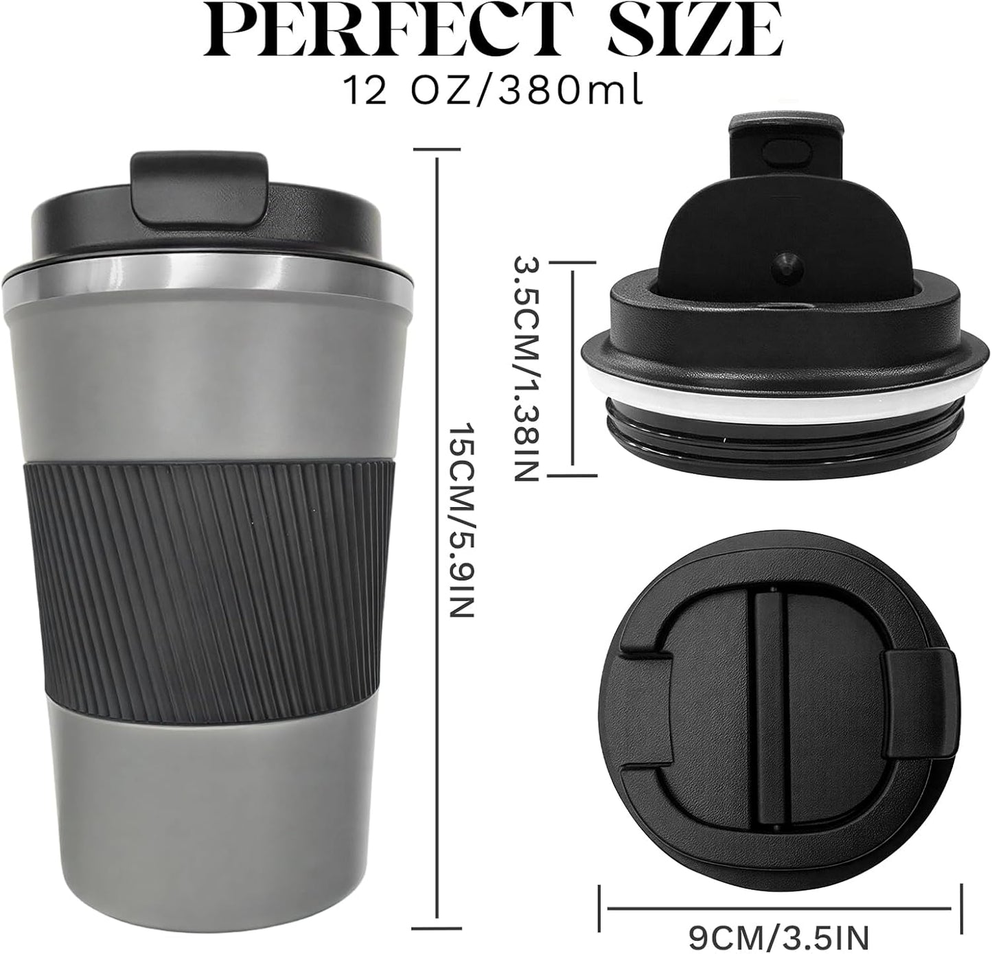 YINBAOGE Insulated Travel Coffee Mug, Spill & Leak Proof, Portable To Go Camping Stainless Steel Coffee Tumbler, Reusable Thermal Coffee Cup with Lid for Hot & Cold Drinks (Black, 12 OZ)